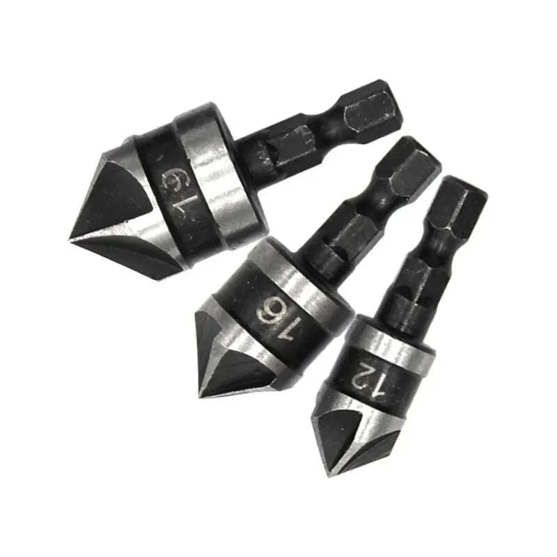 Hexagonal Shank 90° Chamferer Drill Bit Set-3pc black set / Hexagon handle