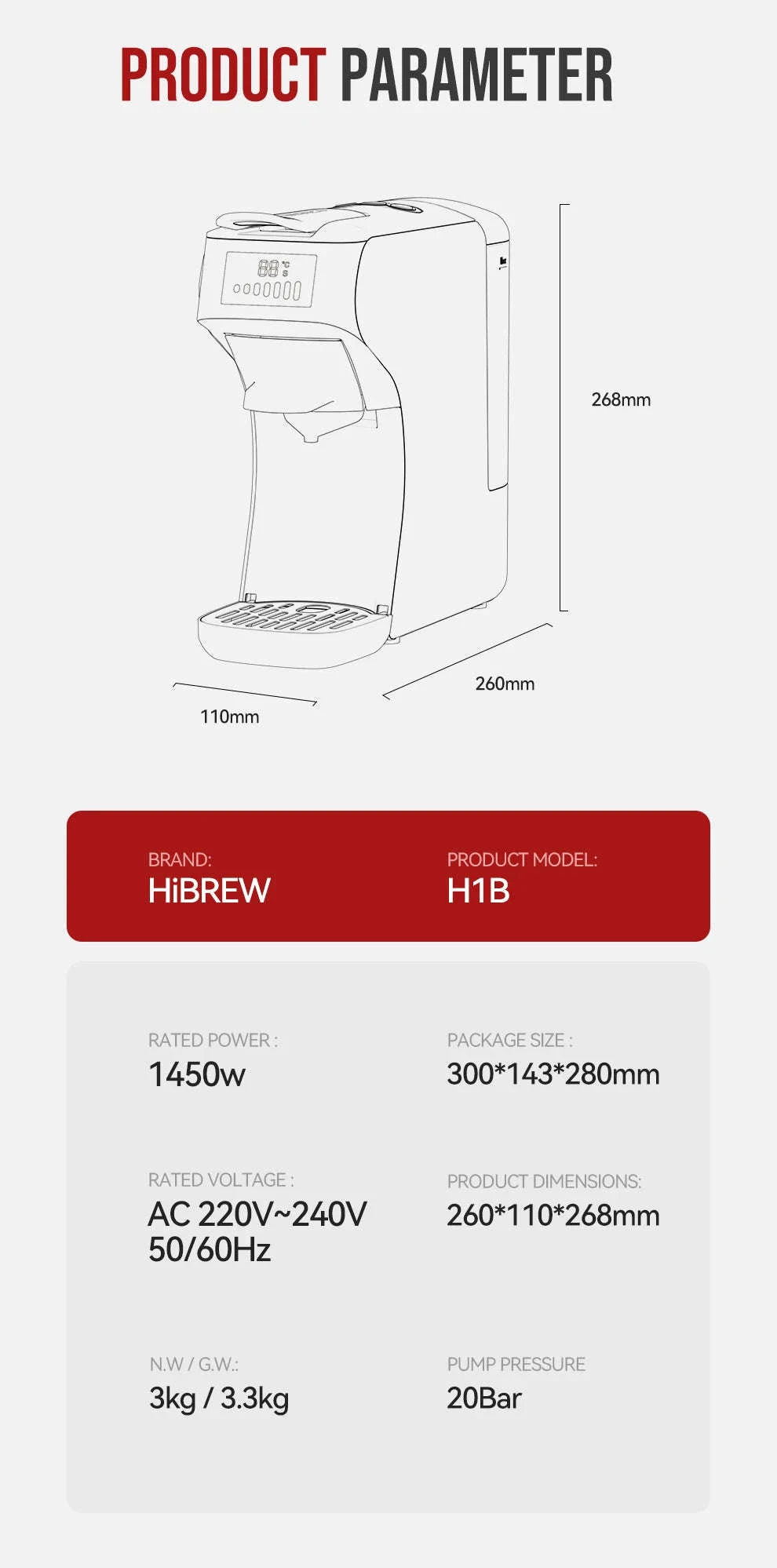 HiBREW 6‑in‑1 Capsule Coffee Machine for Hot & Cold Espresso-H1B M3A WH Tray / Saudi Arabia / UK