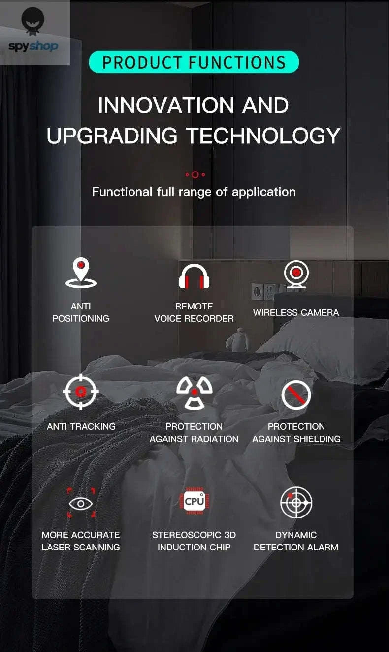 Hidden Camera Detector – Advanced RF Finder for Personal Privacy Protection-black