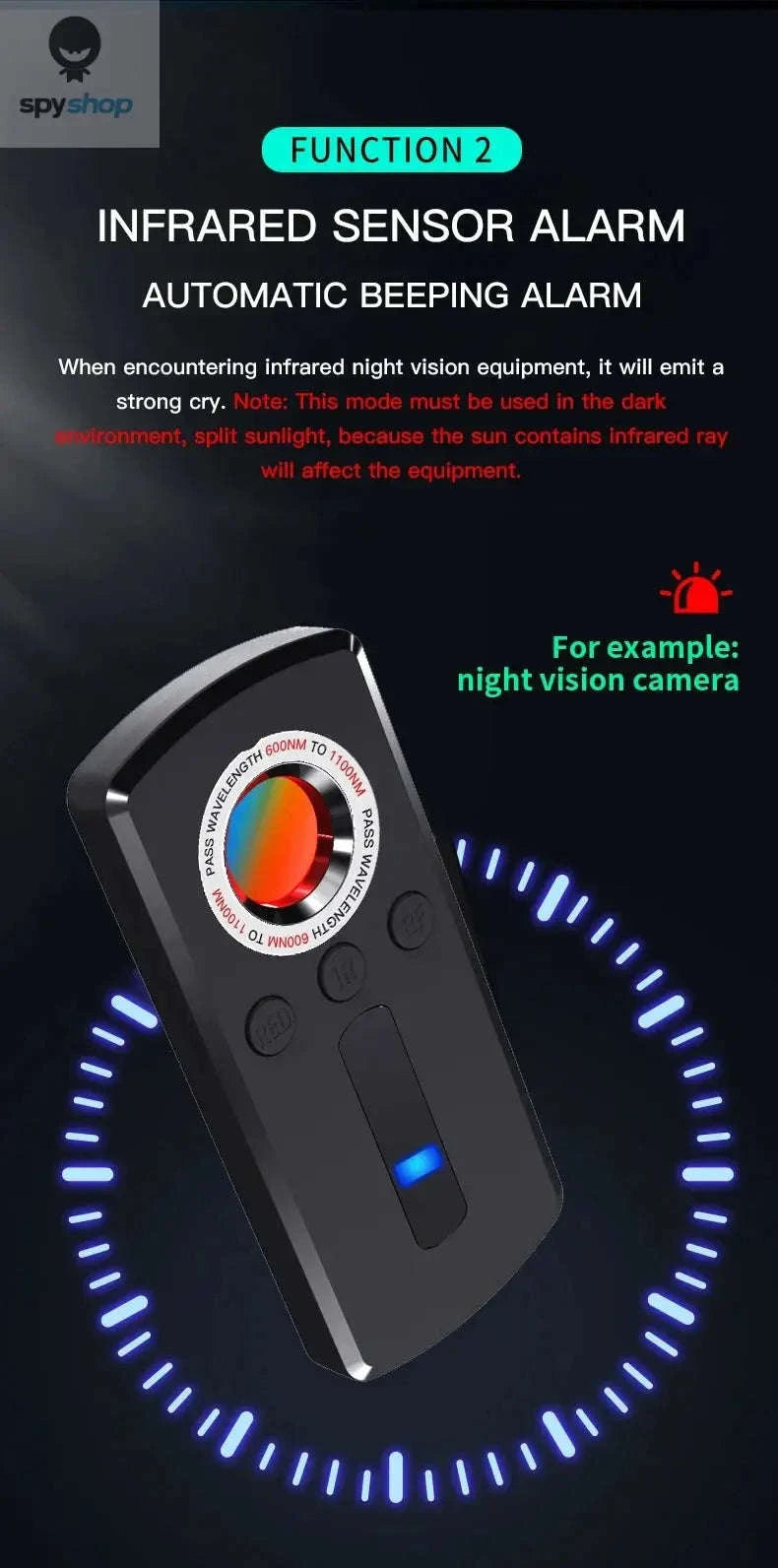 Hidden Camera Detector – Advanced RF Finder for Personal Privacy Protection-black