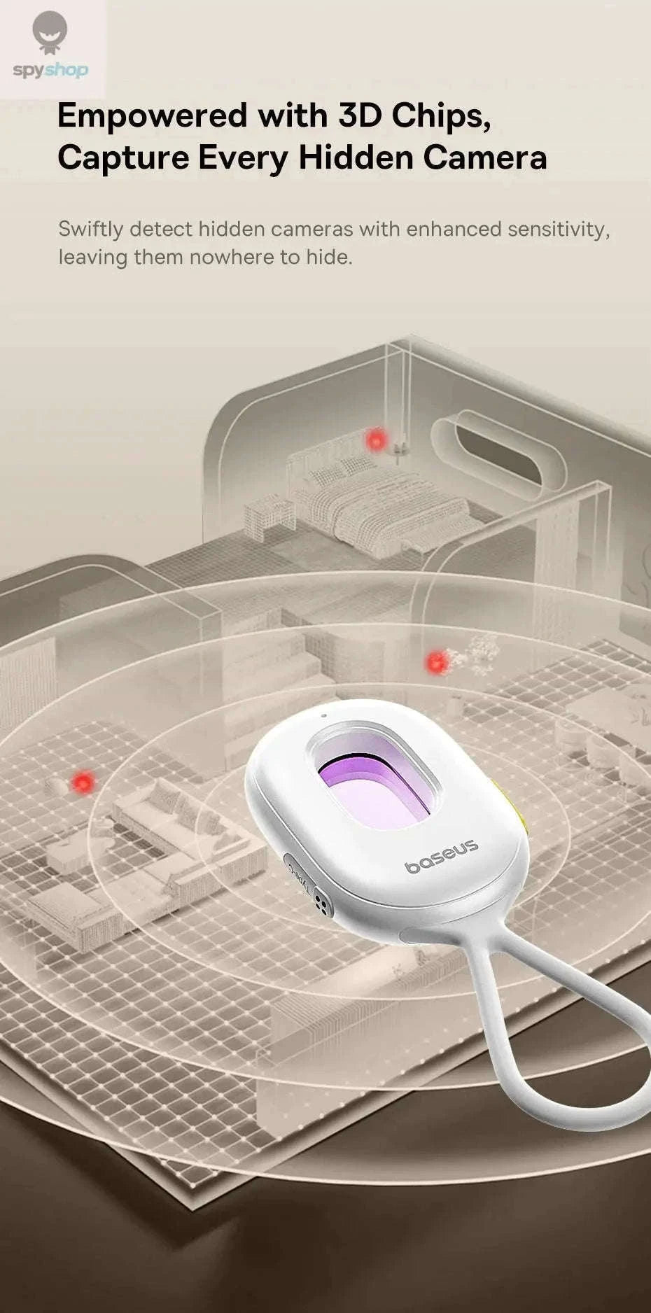 Hidden Camera Detector with Intrusion Alarm and 5m Scan-Black / CHINA
