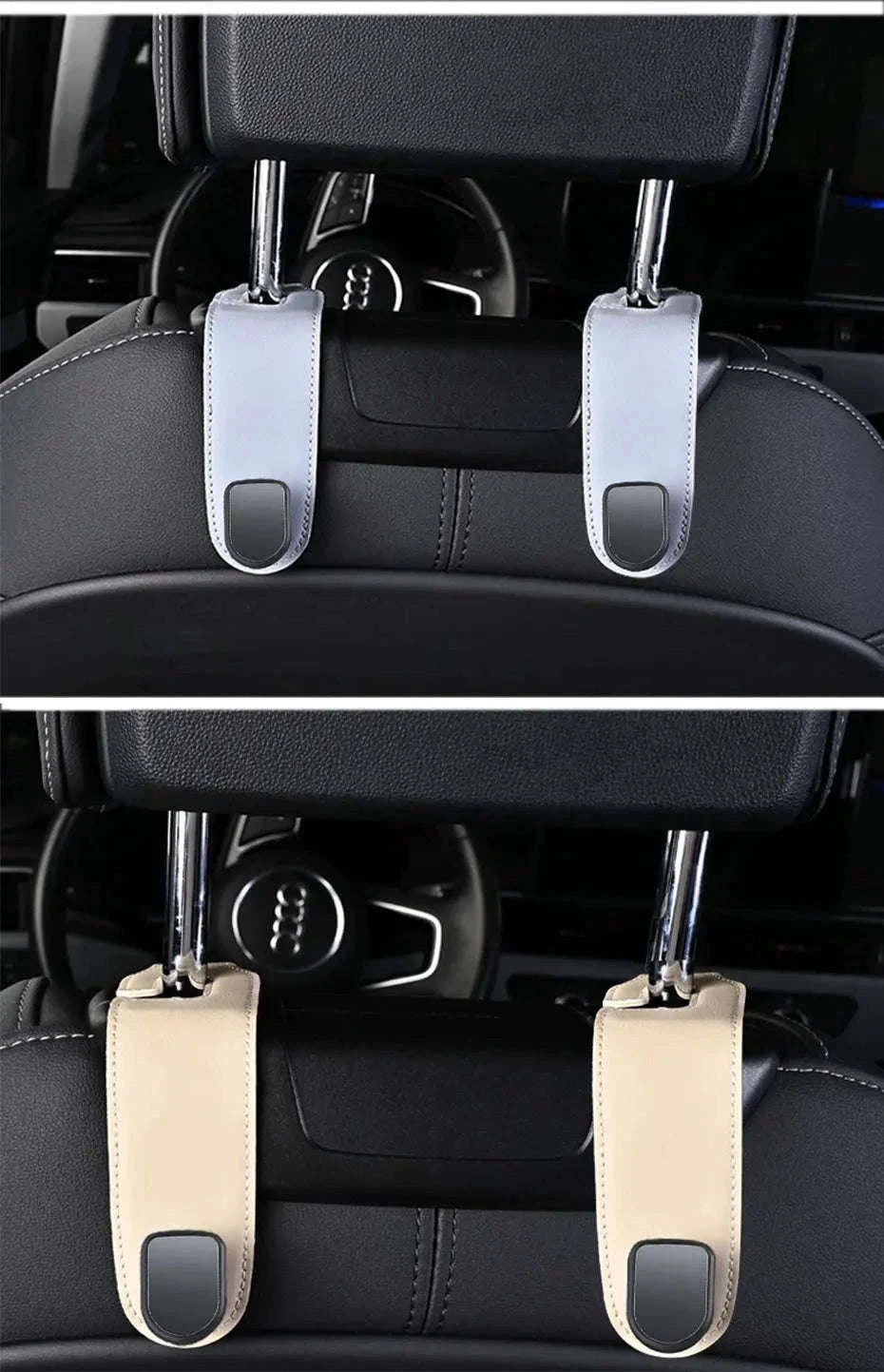 Hidden Car Back Seat Hook with Leather Cover-Beige 1pc