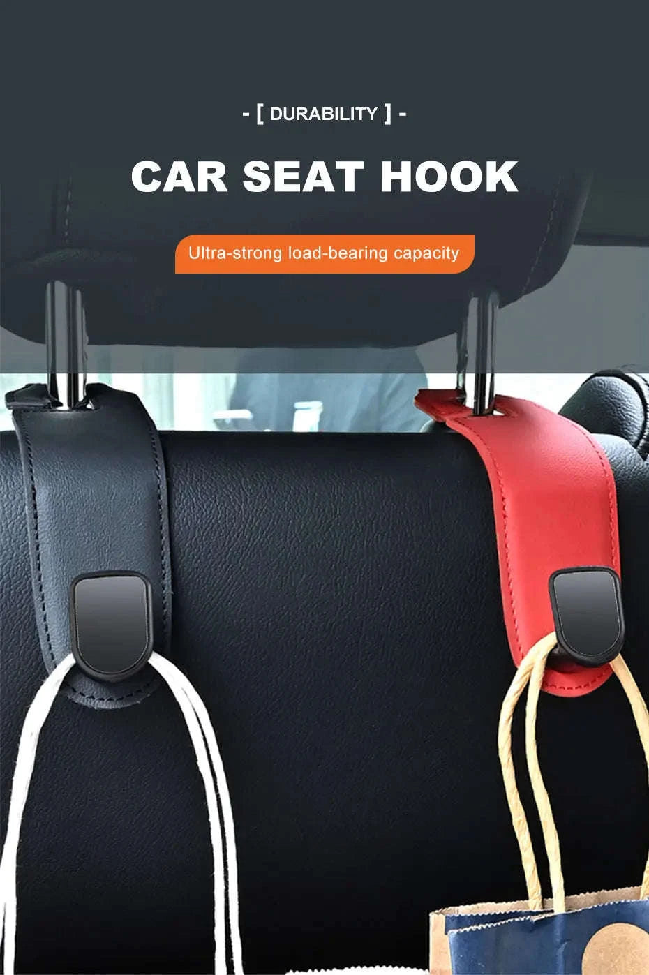 Hidden Car Back Seat Hook with Leather Cover-Beige 1pc