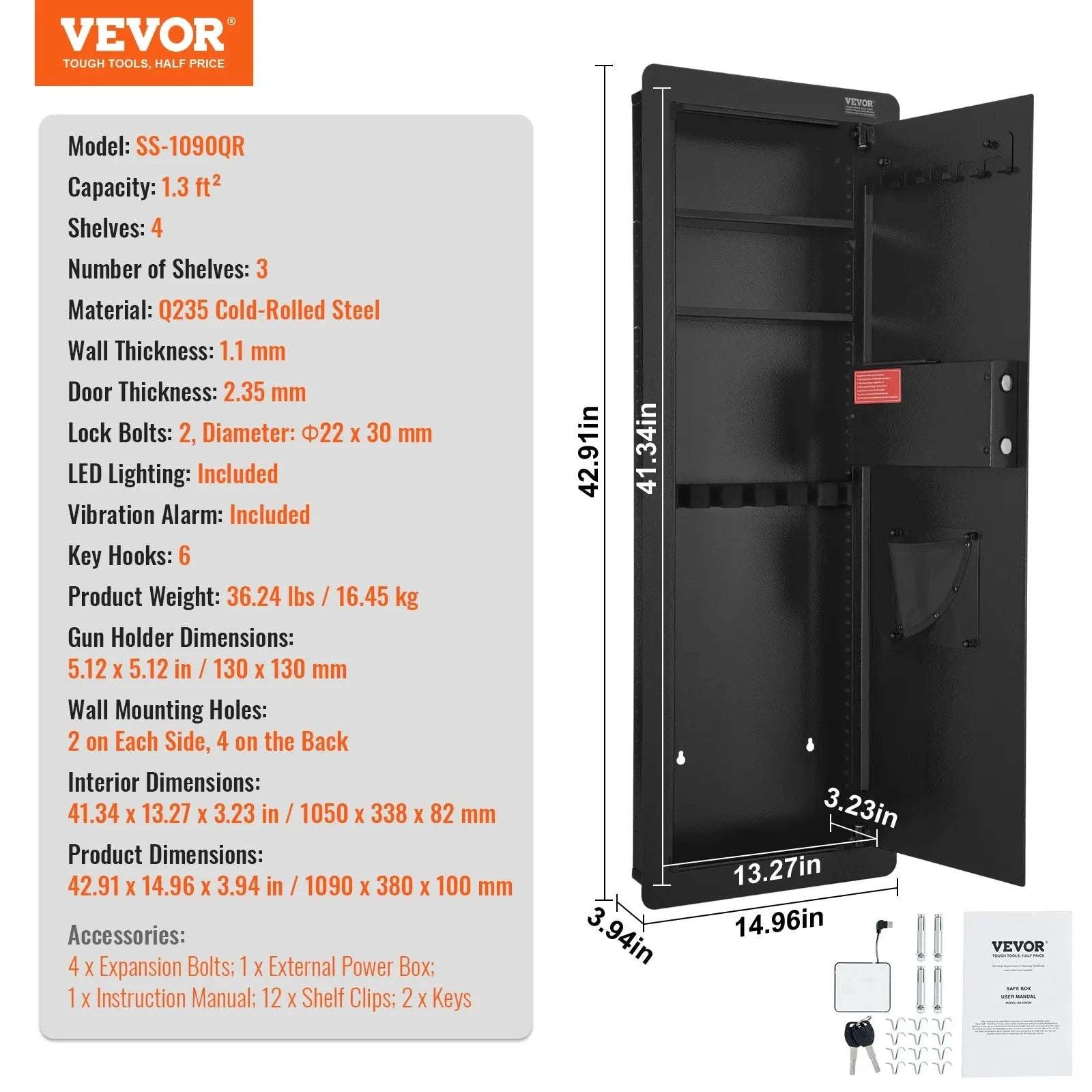 Hidden In-Wall Safe with Keypad Lock & Alarm, 3-Tier Steel Storage-1.3ft Fingerprint / United States