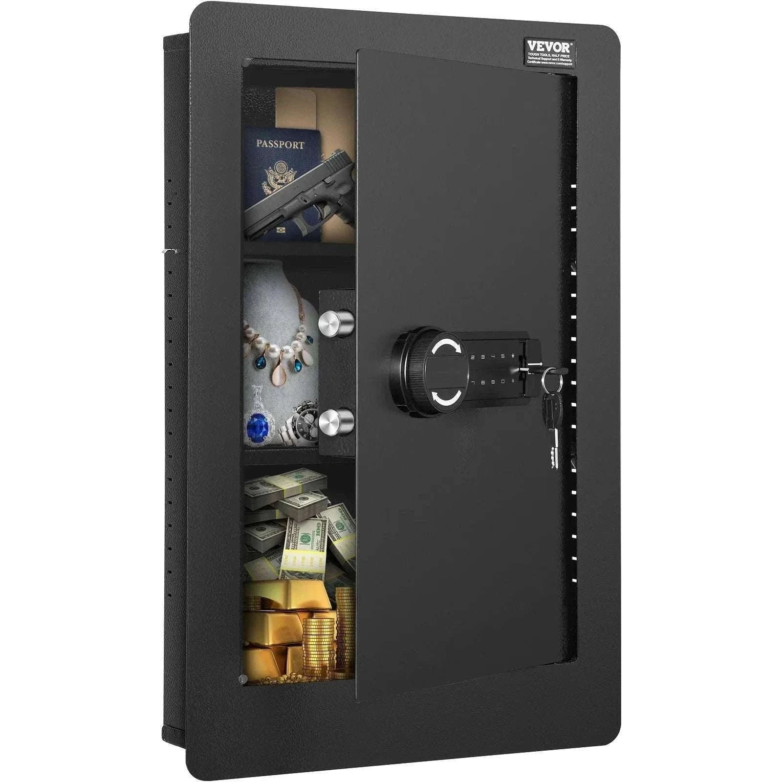 Hidden In-Wall Safe with Keypad Lock & Alarm, 3-Tier Steel Storage-1.3ft Fingerprint / United States