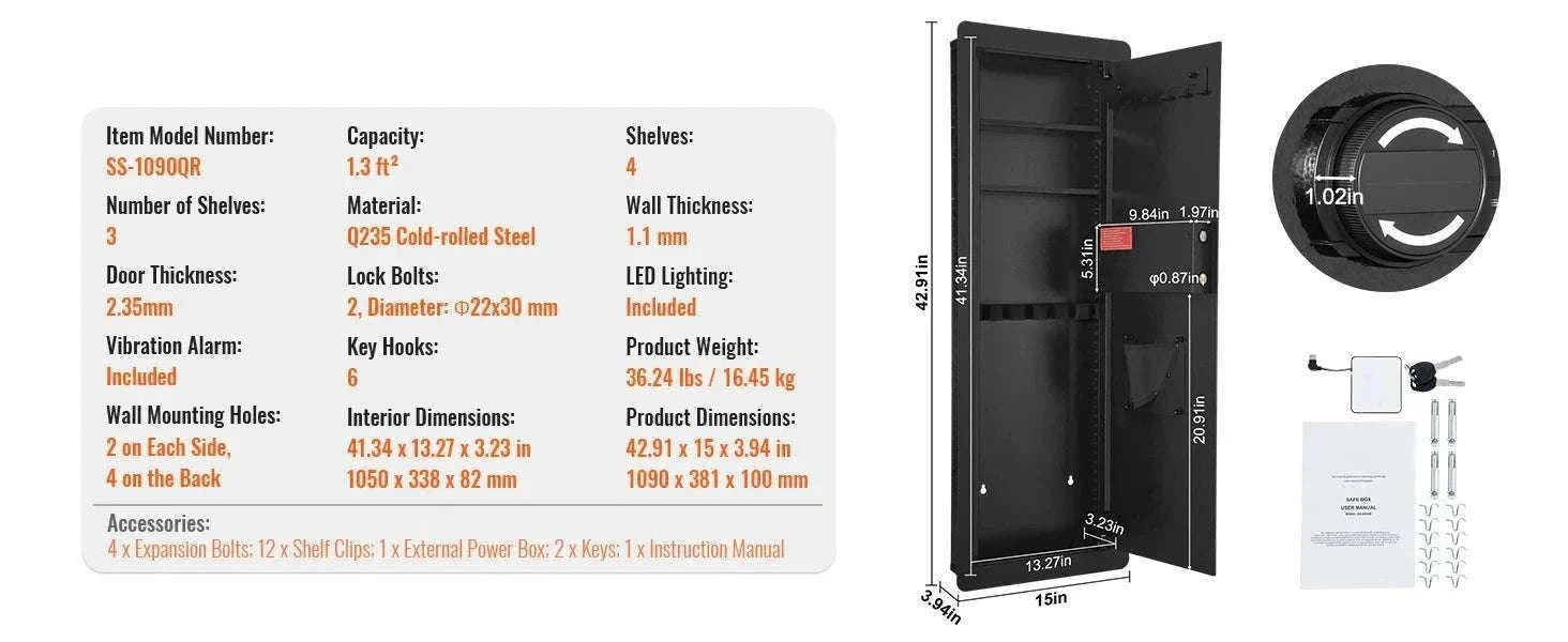 Hidden In-Wall Safe with Keypad Lock & Alarm, 3-Tier Steel Storage-1.3ft Fingerprint / United States