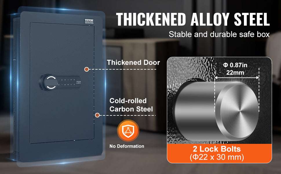 Hidden In-Wall Safe with Keypad Lock & Alarm, 3-Tier Steel Storage-1.3ft Fingerprint / United States
