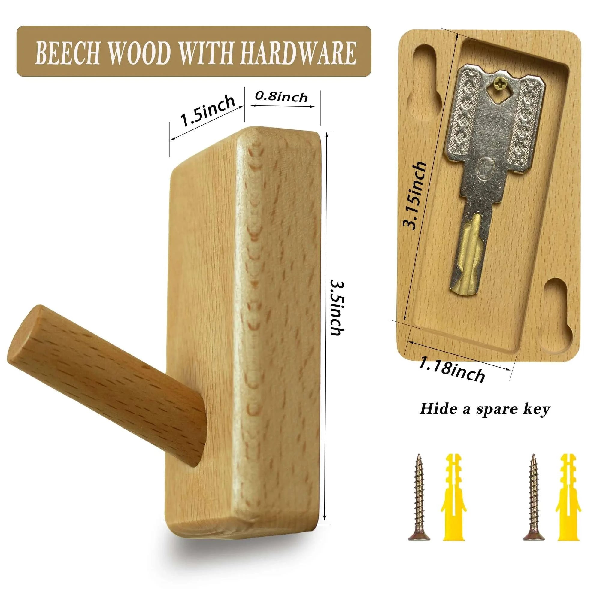 Hidden Key Holder Wall Hook – Wooden Storage Safe for Spare Keys-