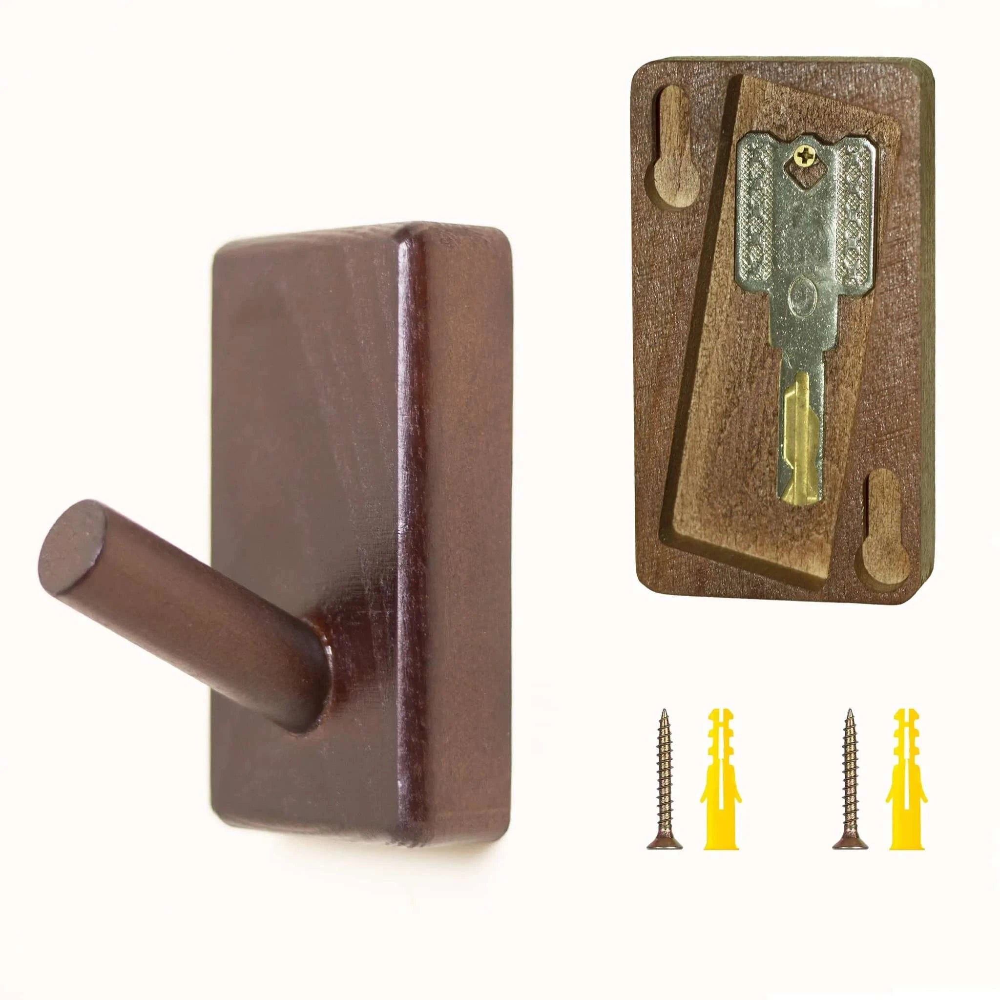 Hidden Key Holder Wall Hook – Wooden Storage Safe for Spare Keys-