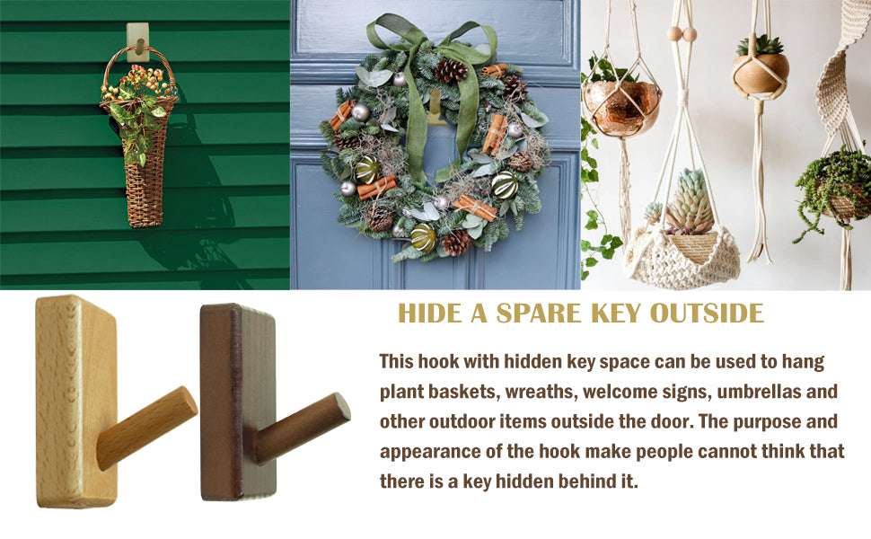 Hidden Key Holder Wall Hook – Wooden Storage Safe for Spare Keys-Beechwood