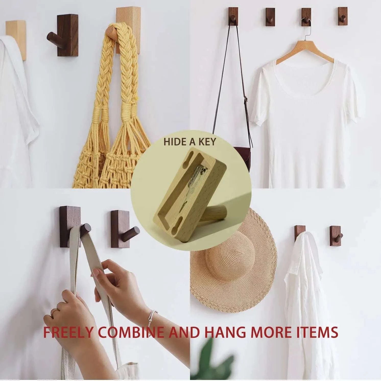 Hidden Key Holder Wall Hook – Wooden Storage Safe for Spare Keys-