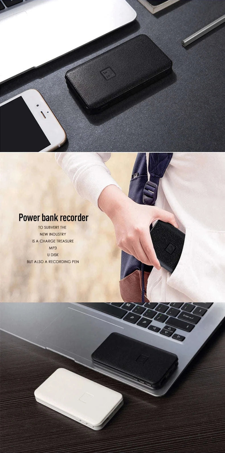 Hidden Voice Recorder Power Bank with 5000mAh and Long Recording-black / 64 GB