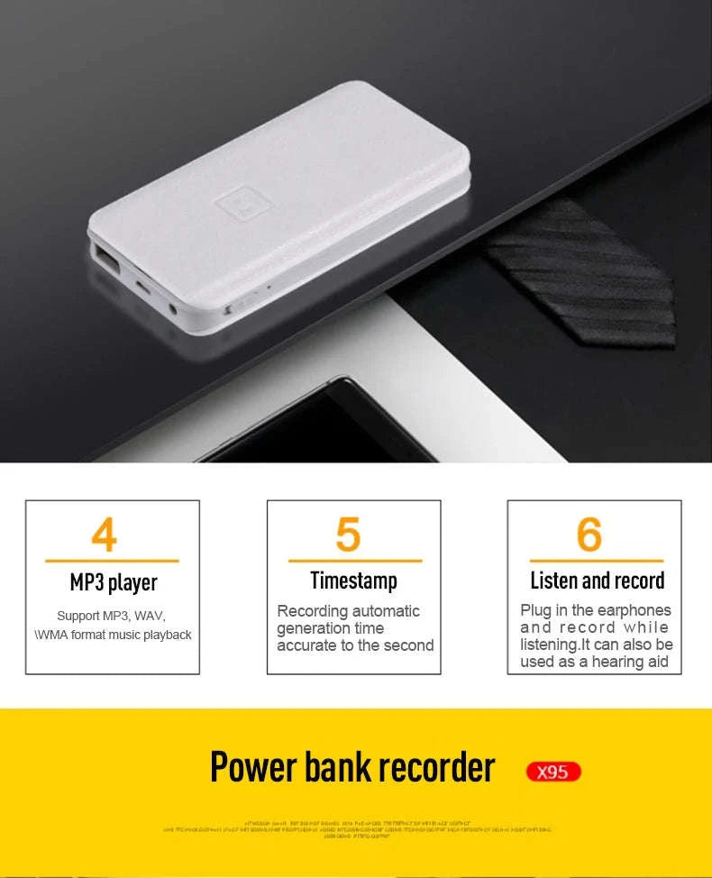 Hidden Voice Recorder Power Bank with 5000mAh and Long Recording-black / 64 GB