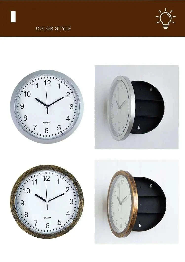 Hidden Wall Clock Safe with Secret Storage for Cash & Valuables-Vintage Gold