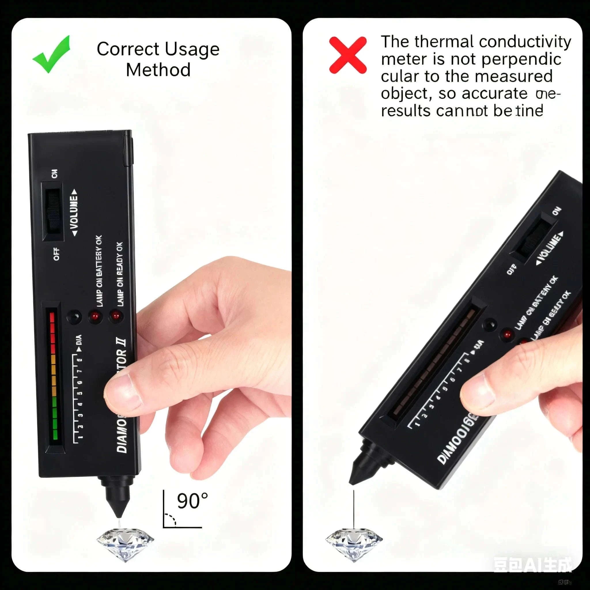 High Accuracy Diamond Tester Pen with LED & Audio Indicator Kit-Black