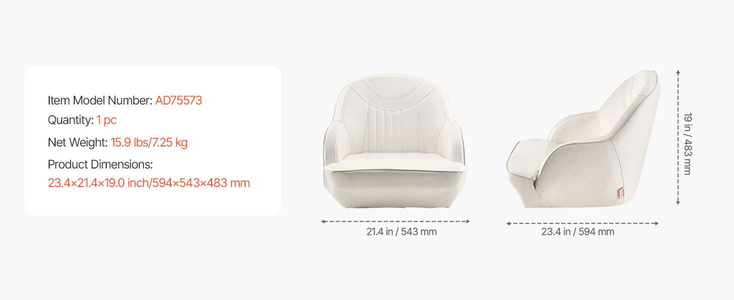 High Back Boat Captain Seat with Cushion & Waterproof PVC Cover-No Flip Up / United States