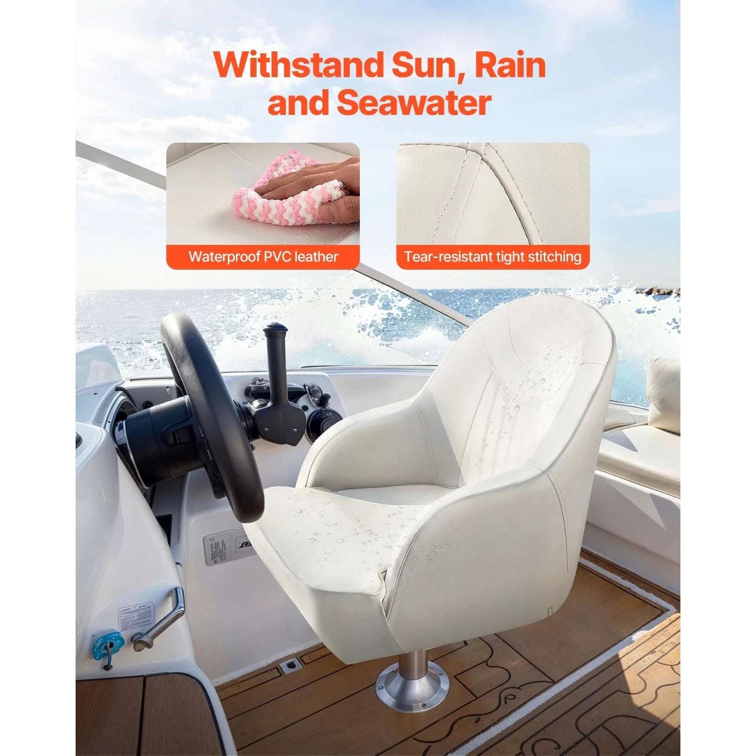 High Back Boat Captain Seat with Cushion & Waterproof PVC Cover-No Flip Up / United States