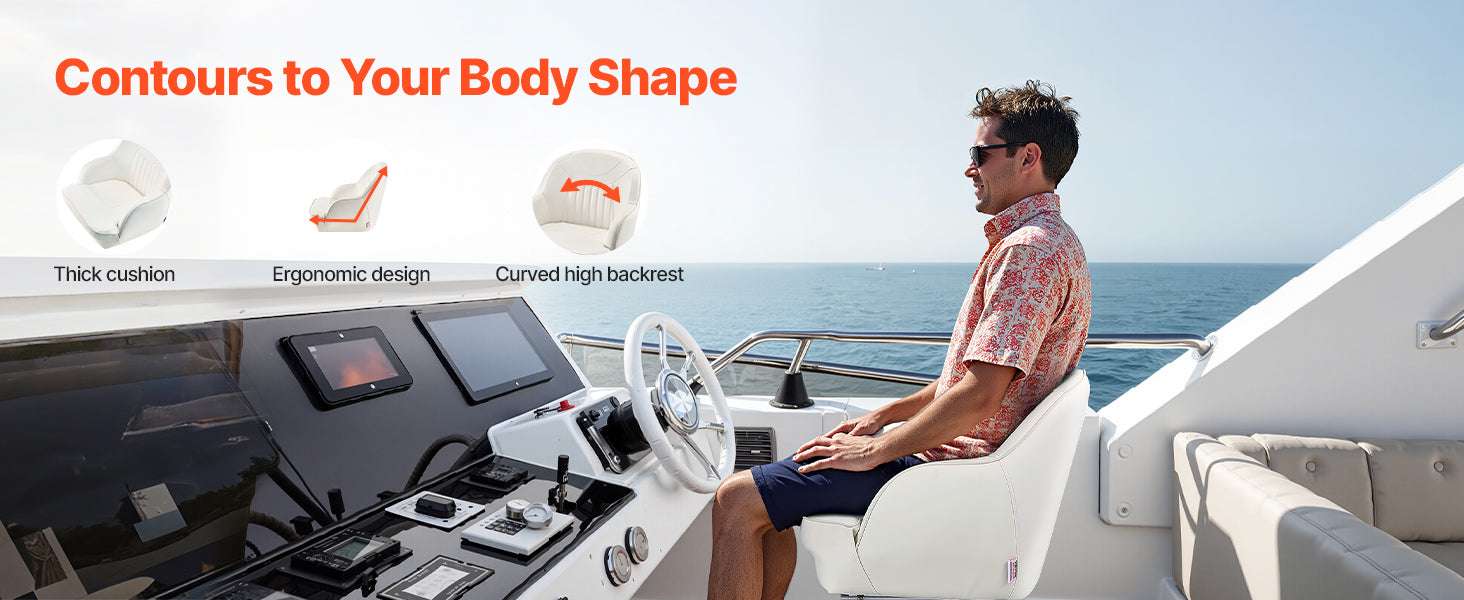 High Back Boat Captain Seat with Cushion & Waterproof PVC Cover-No Flip Up / United States