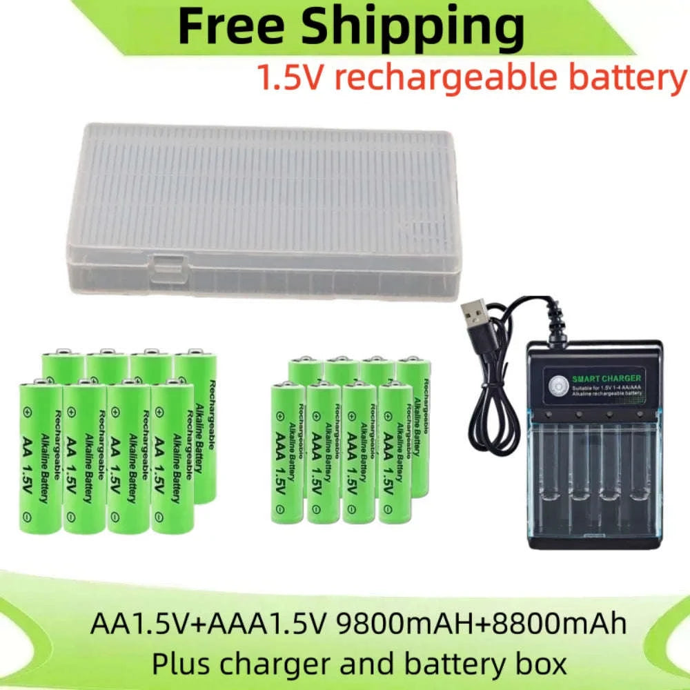 High-Capacity AA & AAA Rechargeable Battery Pack-16 PCS -charger box