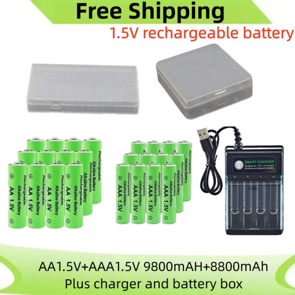 High-Capacity AA & AAA Rechargeable Battery Pack-16 PCS -charger box