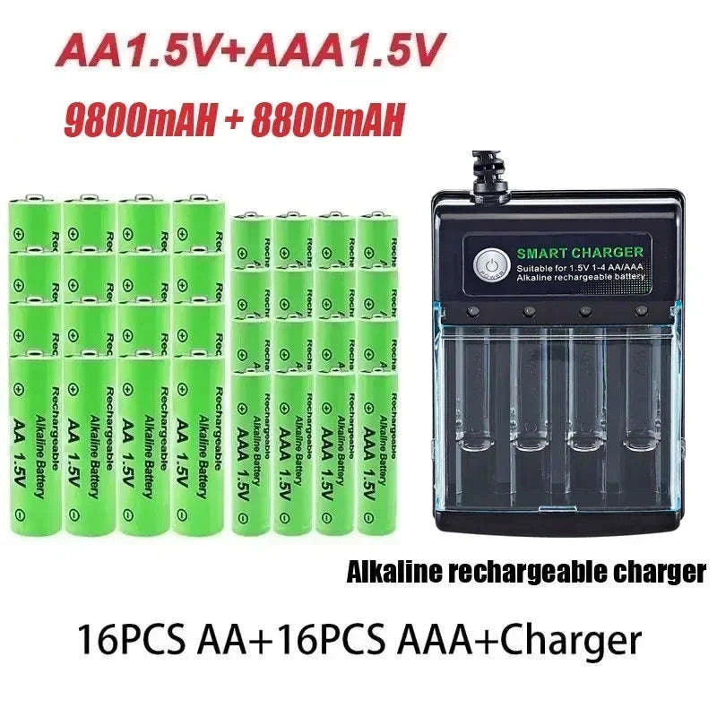 High-Capacity AA & AAA Rechargeable Battery Pack-16 PCS -charger box