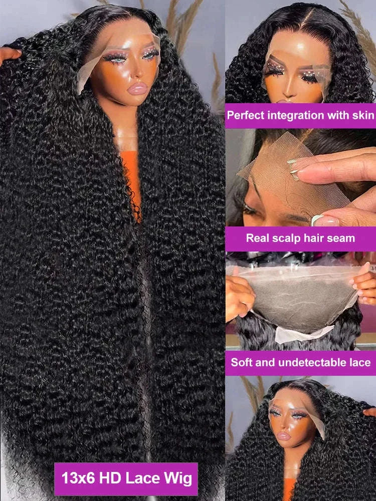 High Density Deep Wave Lace Front Human Hair Wig-france / 40inches / 13x6 Lace Wig|200 Density