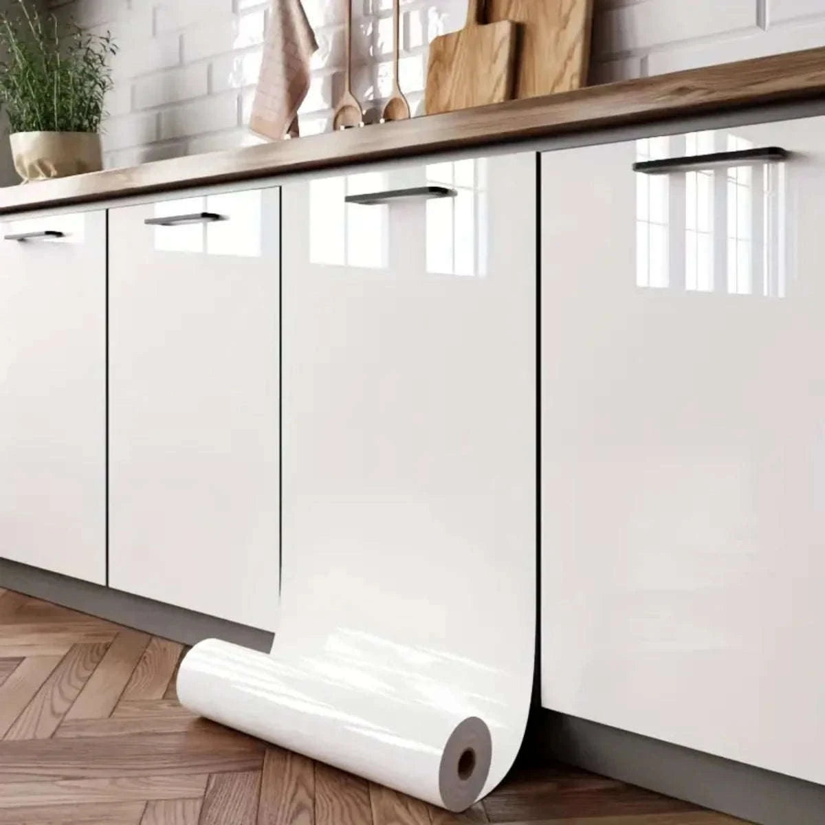 High Gloss Waterproof Self-Adhesive Wallpaper-White Glossy / 40cmx2M