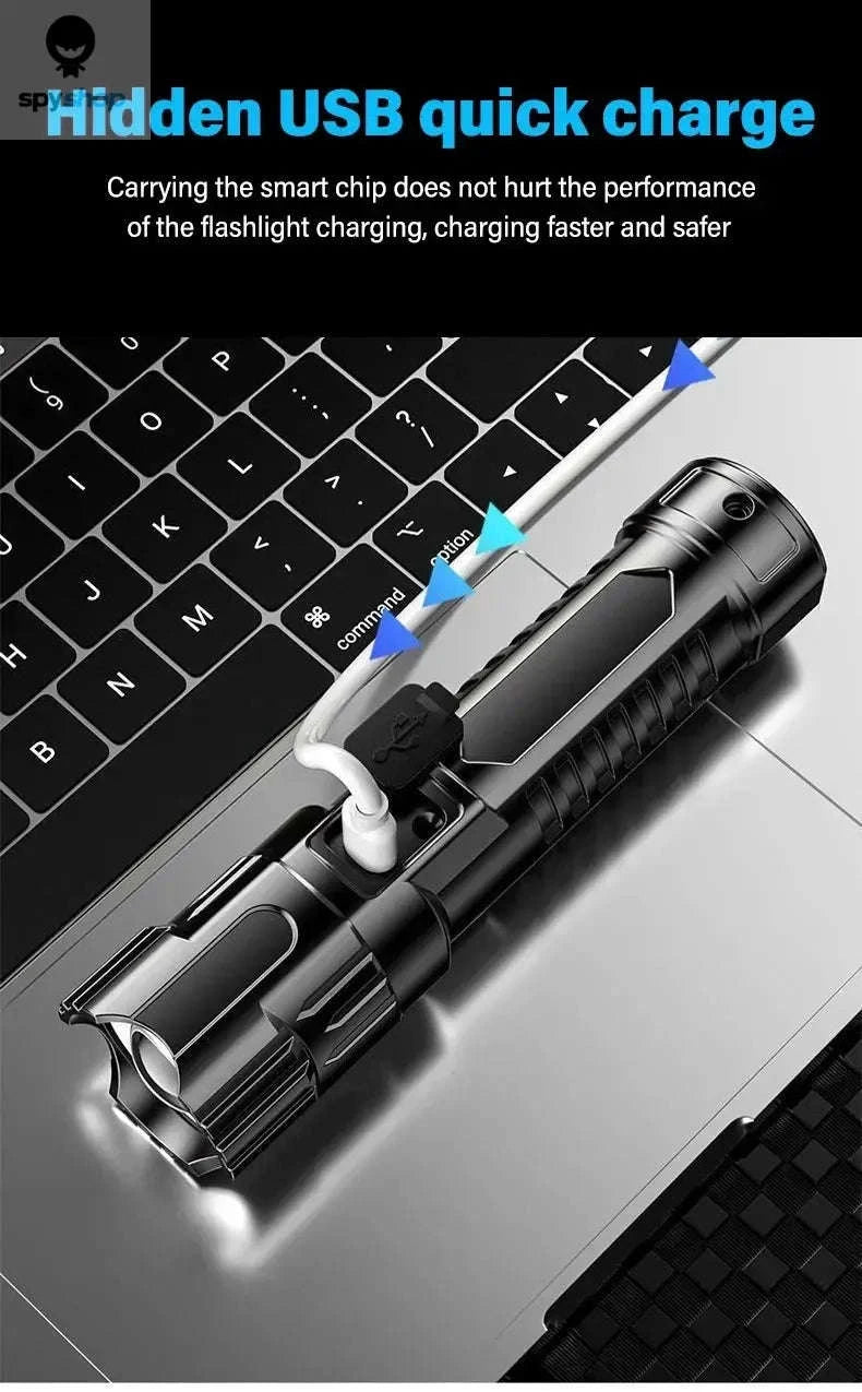 High Power LED Flashlight – Long-Range Beam, USB-C Rechargeable, Durable Build-P200 2PCS