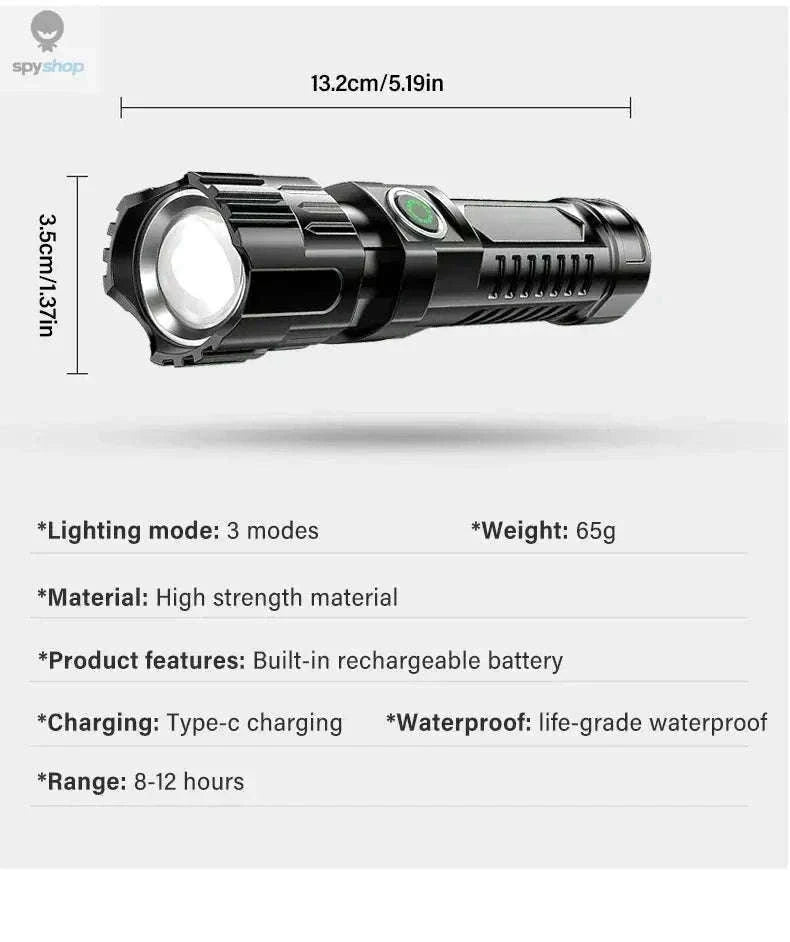 High Power LED Flashlight with Long-Range Beam and USB-C-P200 2PCS