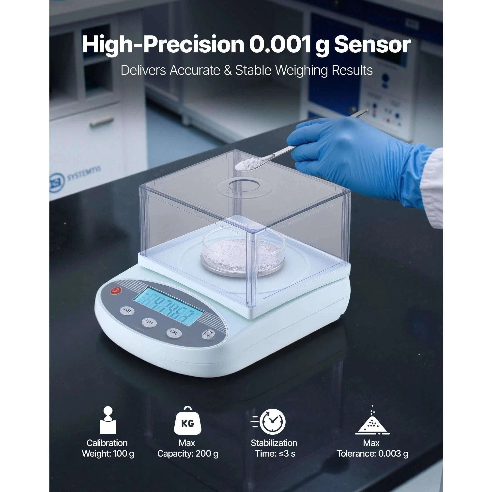 High Precision Analytical Balance 0.001g with Draft Shield-200g / United States