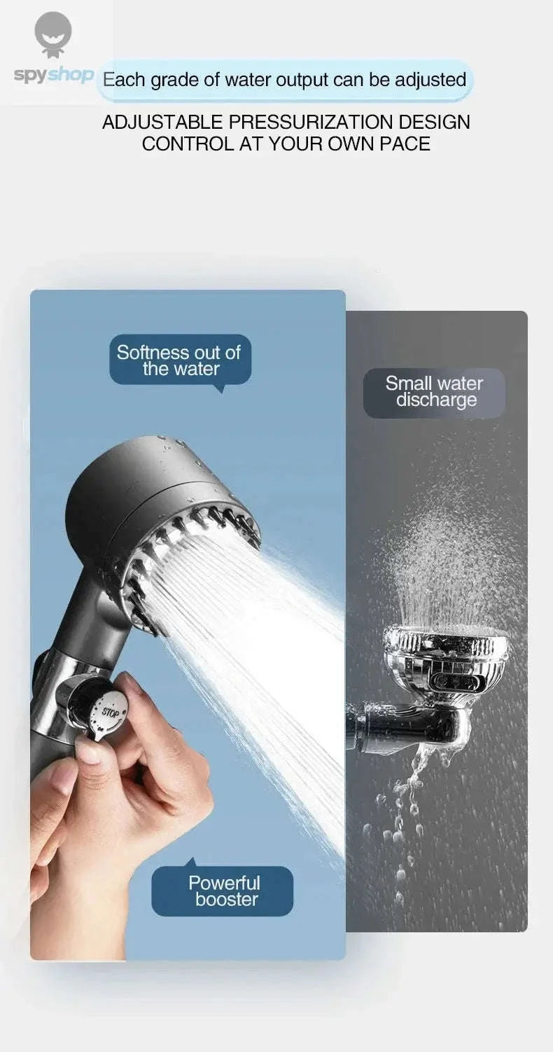 High Pressurized Filter Shower Head – Powerful Flow, 3 Modes, Built‑In Massage-Light Grey