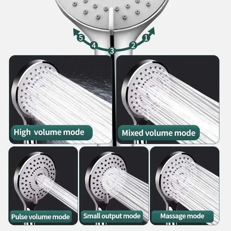 High Pressurized Hand Shower Head with 5 Spray Modes-shower set