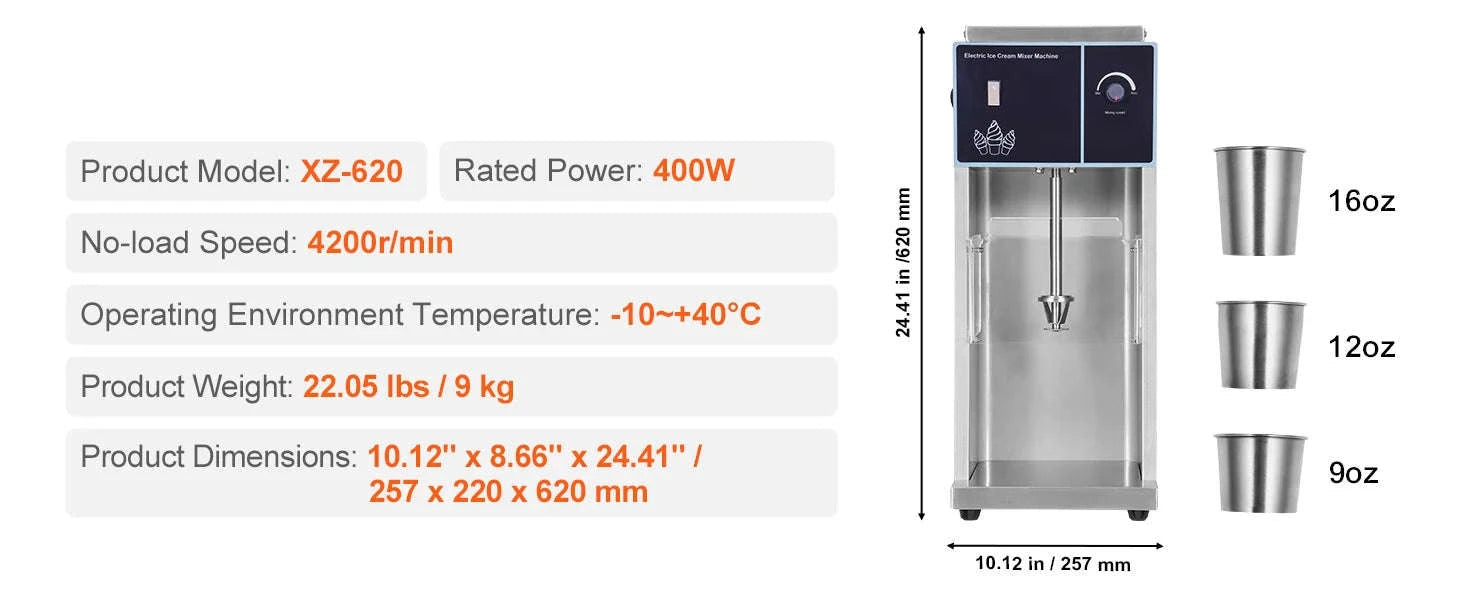 High-Speed Ice Cream Blender Mixer with Speed Adjustment-400W / Poland
