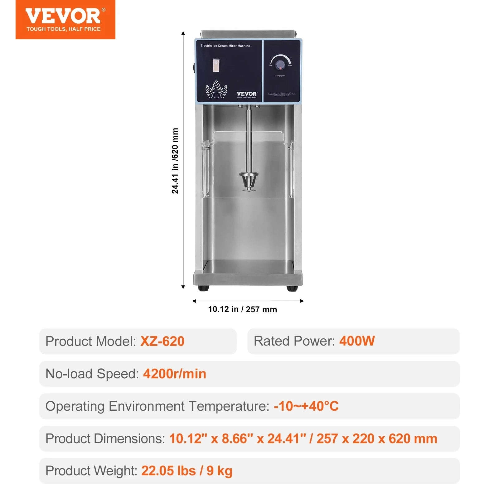 High-Speed Ice Cream Blender Mixer with Speed Adjustment-400W / Poland