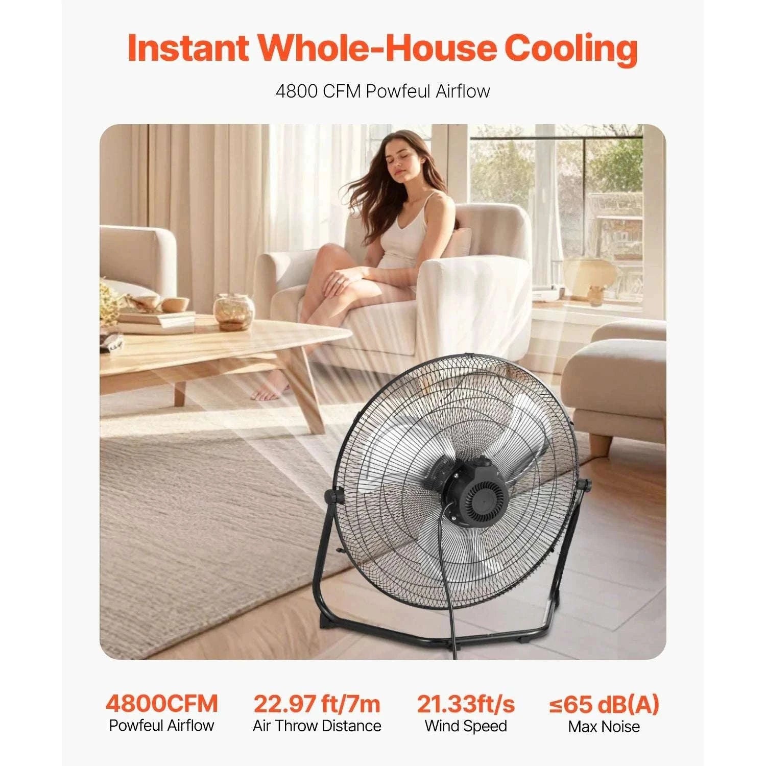 High Velocity Industrial Floor Fan 4800 CFM 3-Speed Tilt-18in 1pcs / United States