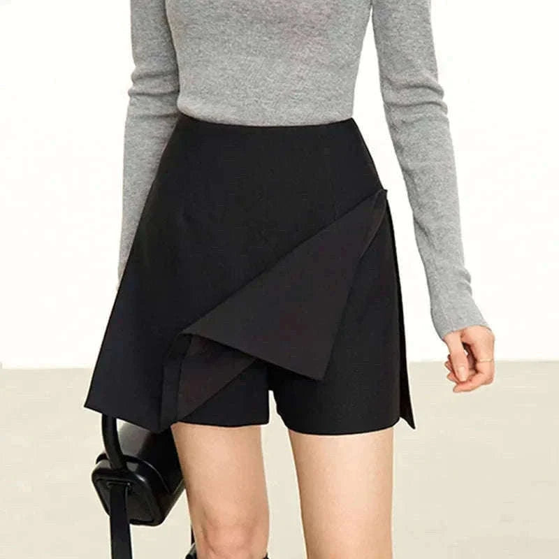 High Waist A-Line Skort for Women – Minimalist Casual Office Style-Black Skirt / XXL