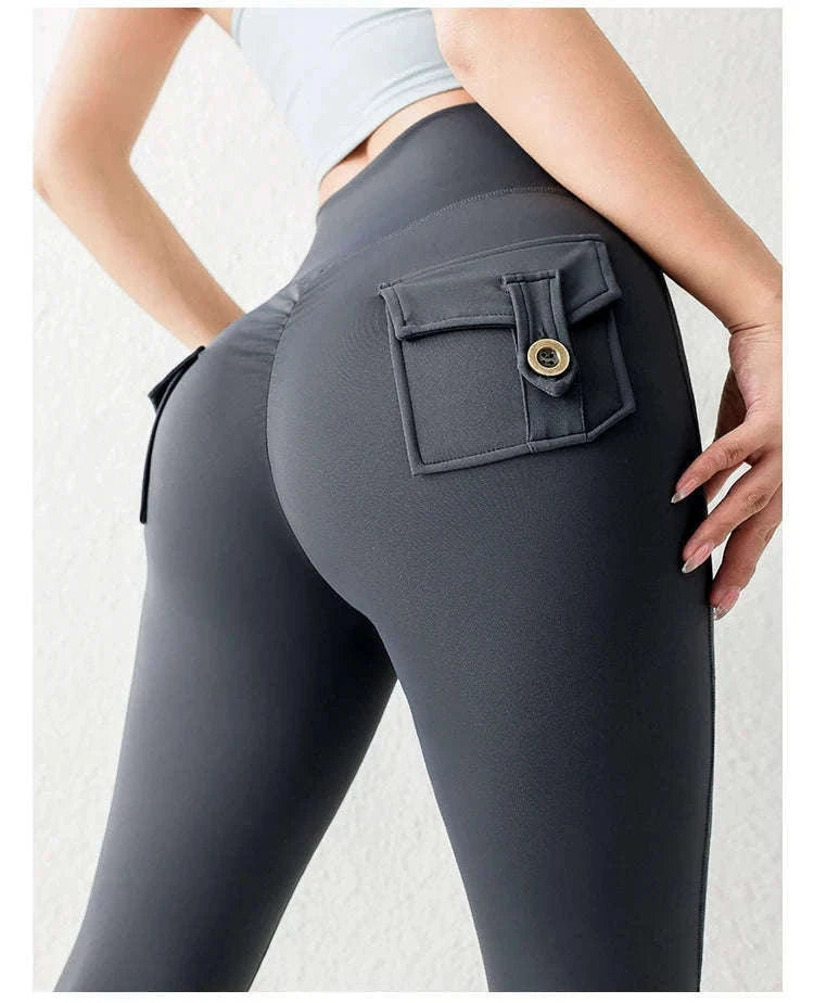 High Waist Flared Butt Lifting Yoga Leggings for Women-Cocoa color / L