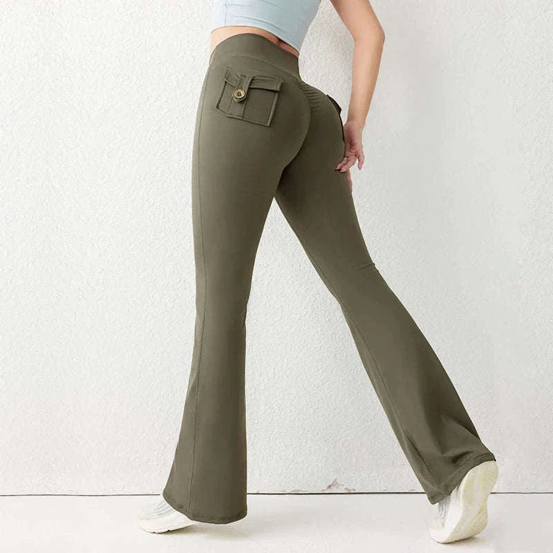 High Waist Flared Butt Lifting Yoga Leggings for Women-Cocoa color / L