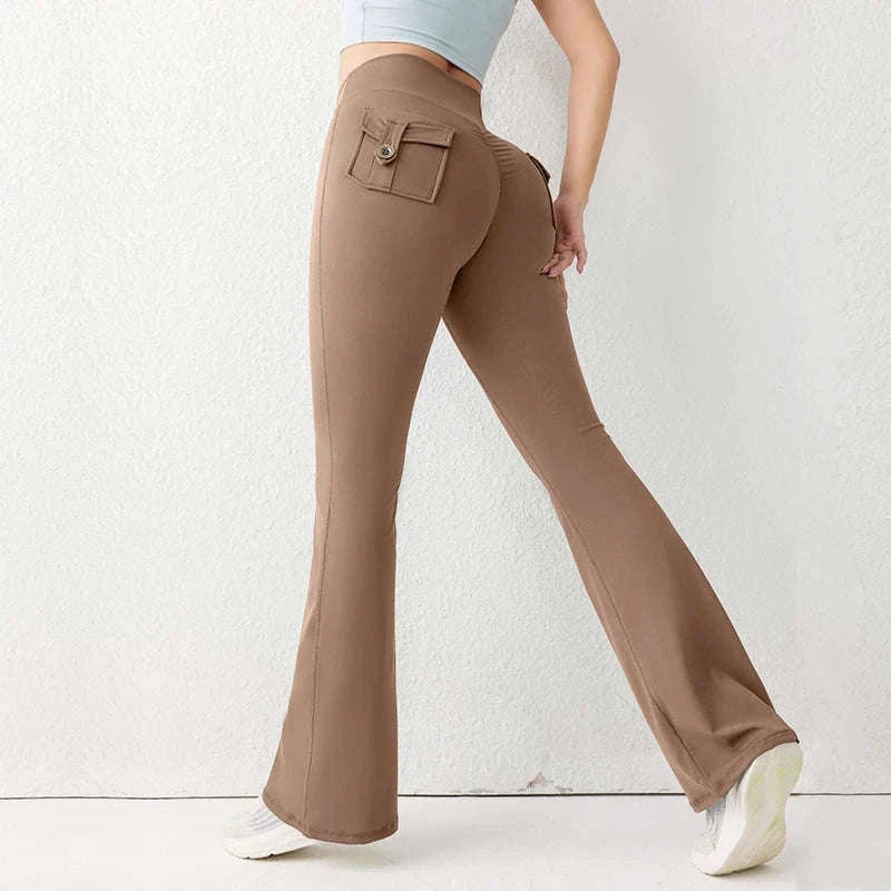 High Waist Flared Butt Lifting Yoga Leggings for Women-Cocoa color / L