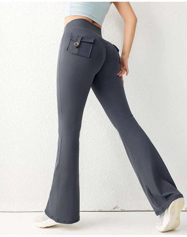 High Waist Flared Butt Lifting Yoga Leggings for Women-Cocoa color / L