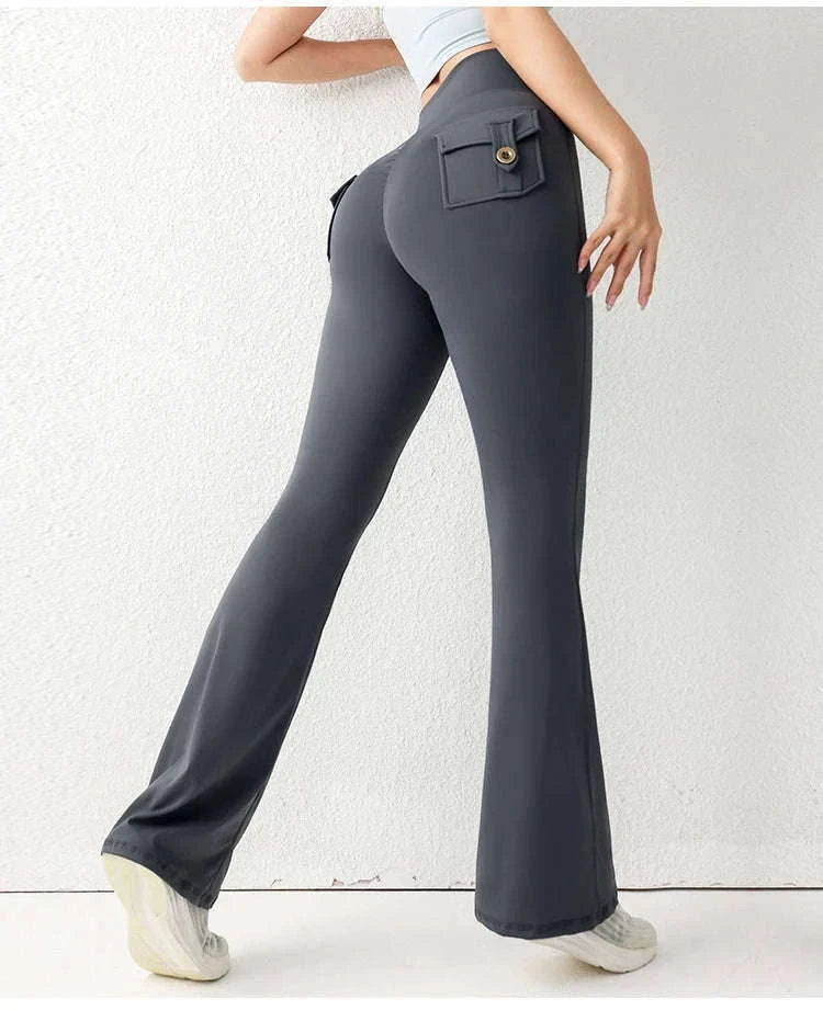 High Waist Flared Butt Lifting Yoga Leggings for Women-Cocoa color / L