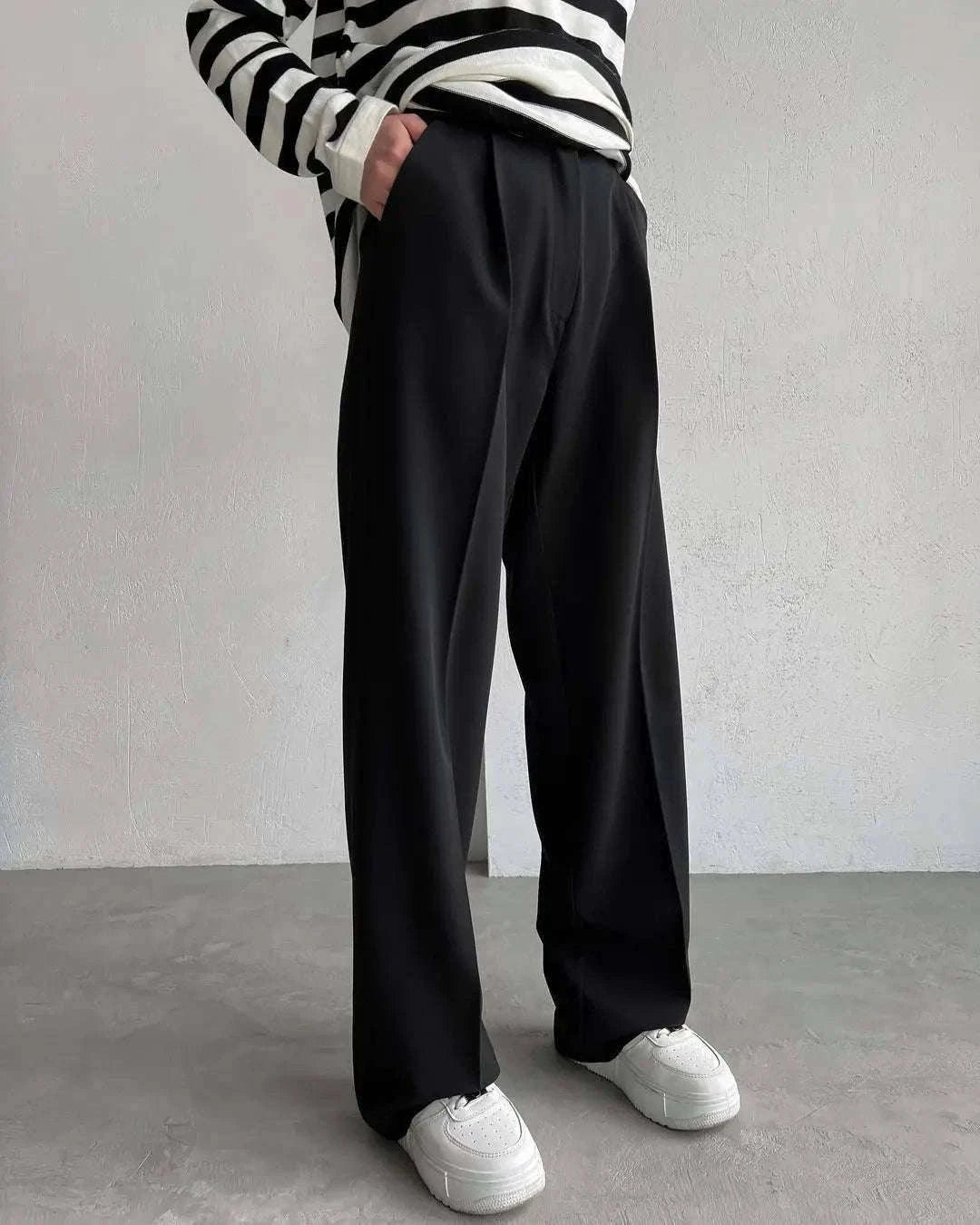 High Waist Pleated Wide Leg Work Pants with Pockets for Women-black / S