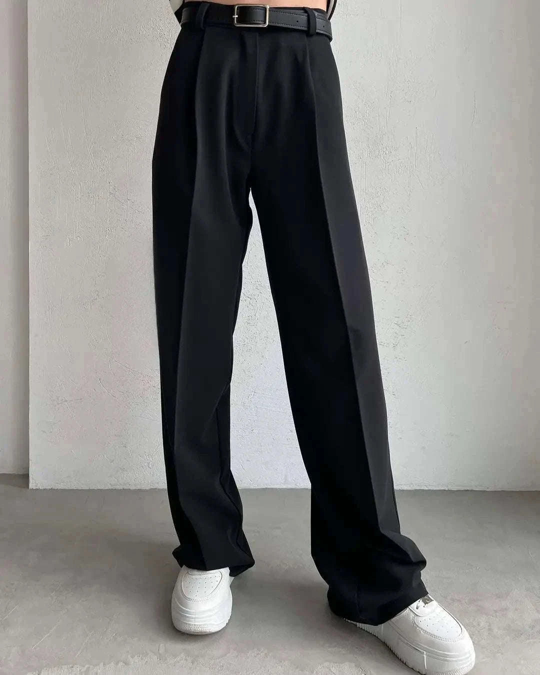 High Waist Pleated Wide Leg Work Pants with Pockets for Women-black / S