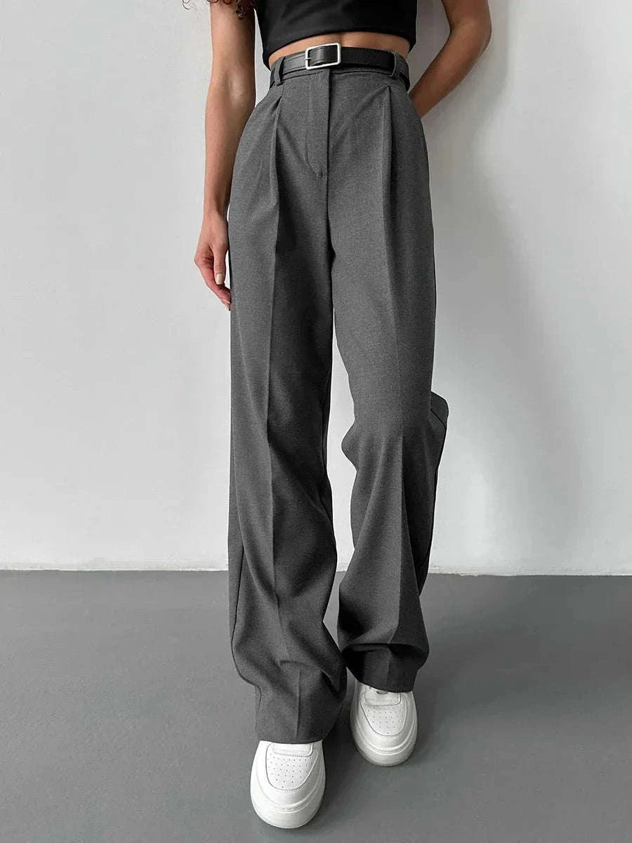 High Waist Pleated Wide Leg Work Pants with Pockets for Women-black / S