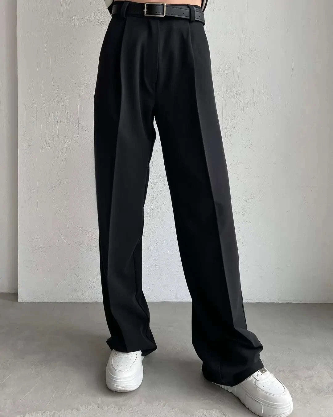 High Waist Pleated Wide Leg Work Pants with Pockets for Women-black / S