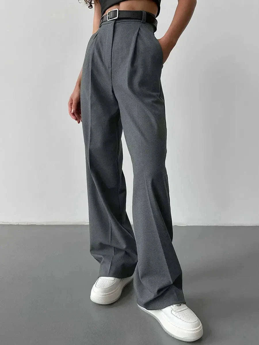 High Waist Pleated Wide Leg Work Pants with Pockets for Women-black / S
