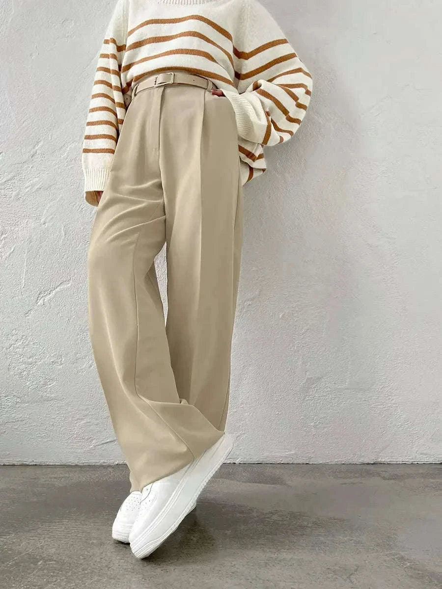 High Waist Pleated Wide Leg Work Pants with Pockets for Women-black / S