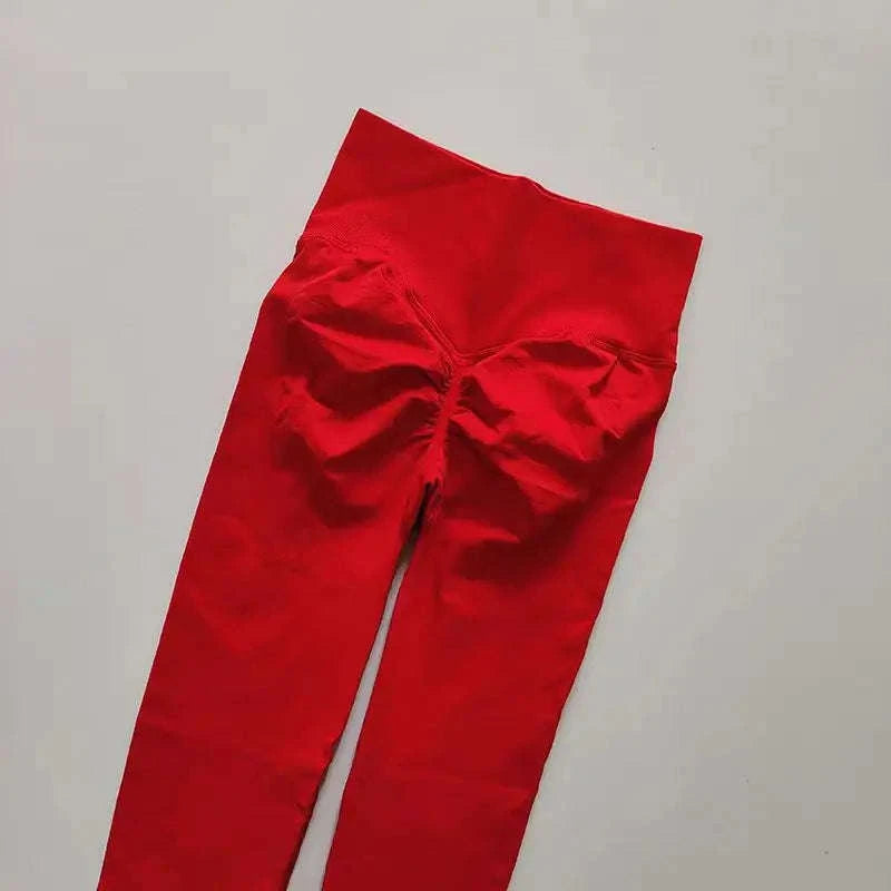 High Waist Yoga Leggings for Women – Seamless Push-Up Gym Pants-Rose Red / L / CHINA