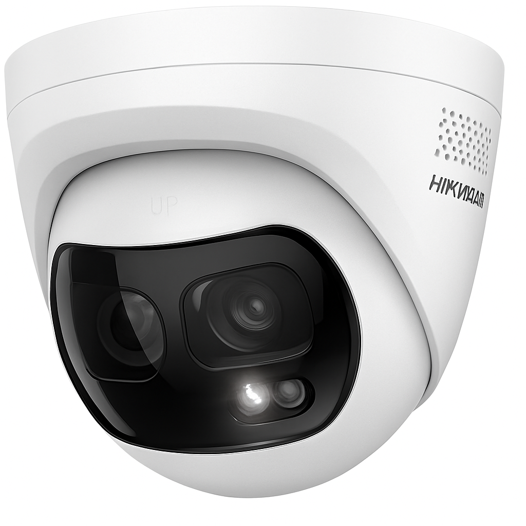 Cameră de securitate panoramică Hikvision 8MP cu lentile duale și unghi de vizualizare de 180°