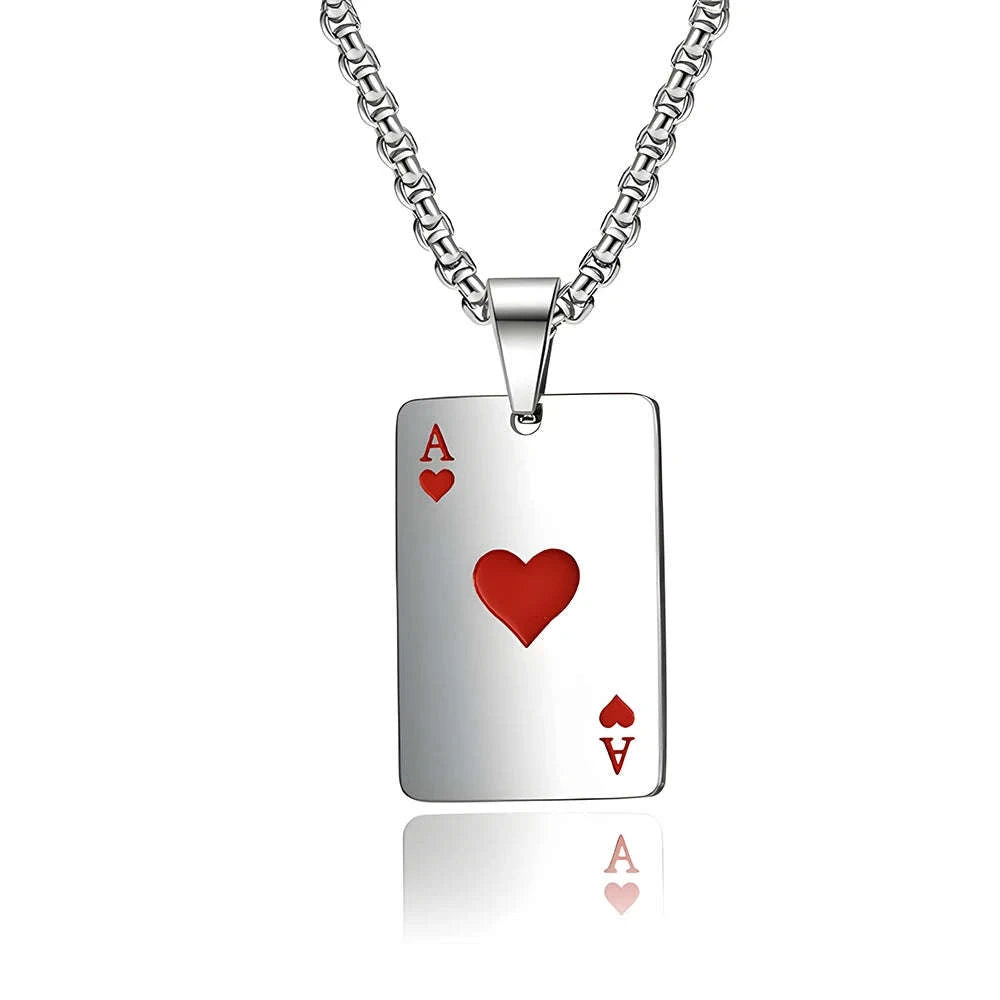 Hip Hop Poker Card Necklace for Men-Ace of spades